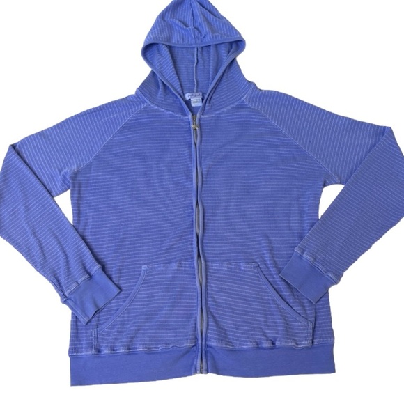 Fresh Produce Sz XXL Blue/Silver Ribbed Cotton Full Zip Hoodie Starfish Coastal - Picture 1 of 11